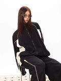 Black Friday Dodobye American Retro Sports Zip Up Hoodie Women Contrast Patchwork Stand Collar Sweatshirts Oversize Casual K Pop Clothes Chic