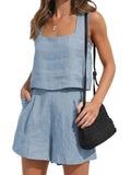 Dodobye Linen Square Neckline Sleeveless Top and Shorts Set