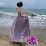 Dodobye 2024 Summer Purple Fairy Evening Party Long Dress Women Vintage Sexy Dresses Ladies Spaghetti Strap Tulle Pleated Dress Backless