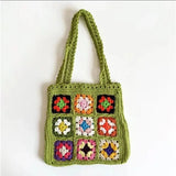 Dodobye Women Boho Woven Tote Summer Beach Handbag Floral Handmade Weaving Shoulder Bags Hand Crochet Bag Flower Stitching Shopper Bag