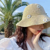 Dodobye Sun Hats for Women Summer Straw Crochet Bucket Hat Women's Foldable Panama Cap UV Sun Cap Fishing Hat Vacation Beach Hat