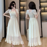 Dodobye French Vintage Midi Party Prom Princess Dresses Summer Elegant Chic Applique Square Neck Gowns Women's Bubble Sleeve Dresses