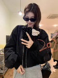 Black Friday Dodobye Casual Bomber Jacket Women Oversized Streetwear Zip Up Cropped Coat Korean Style Autumn Fashion Long Sleeve Clothes Chic