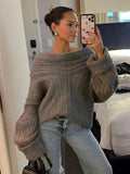 Black Friday Dodobye Irregular Ribbed Knit Pullover Sweater For Women Off-Shoulder Long Sleeve Loose Fashion Streetwear Casual Autumn Sweater