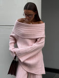 Black Friday Dodobye Elegant One-Shoulder Knitted Dress For Women Loose Sexy Rib knit Sweater Autumn Winter Midi Dresses Female Long Sleeve