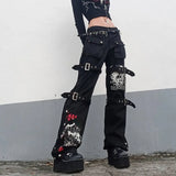 Dodobye Women Fashion Punk Goth Pants Straight Wide Leg Trousers Harajuku Palazzo Pants Loose Sweatpants Joggers 90s Vintage Streetwear