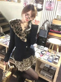 Dodobye Vintage Sexy Leopard Print Patchwork Tops Mujer 2024 Autumn Winter New Cardigan for Women Y2k Slim Fit Long Sleeve Sweaters