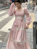 Dodobye Summer Chiffon Midi Dress Women Lace Y2K Lolita Fairycore Puff Sleeve High Waist French Vintage Evening Party Dresses Prom Robe