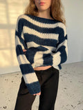 Black Friday Dodobye Stripe Loose Lazy Knitting Sweater Female Versatile Long Sleeves Pullover Sweater Casual Womens Autumn Winter Outwear Top