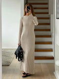 Dodobye Casual O-neck Pleated Long Sleeved Women's Knitted Dress Tailored Fashion Solid Color Lace Up Vestidos 2024 Autumn Streetwear