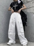 Dodobye White Cargo Pants Women Streetwear Fashion Baggy Chain High Waist Wide Leg Casual Sweatpants Y2k Vintage Mujer Trousers