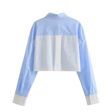 Dodobye Sky Blue Striped Crop Shirt and Boxer Shorts Set