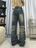 Dodobye Y2k Oversized Vintage Jeans Woman Hip Hop Blue Vintage Fashion Kpop Wide Leg High Waist Denim Pants Causal Bottoms Mujer