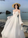 Dodobye Summer White Holiday Beach Long Dress Women Off Shoulder Backless Runway Vestidos Korean Chic A-line Sundress Clothes