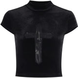 Women's Gothic Design Tops Summer New Mesh Splicing See-Through Cross Tank Top