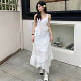 Dodobye Summer White Irregular Dress Y2k Vintage Elegant Off Shoulder Sleeveless Long Dress Vintage Party Club One Piece Frocks Clothes