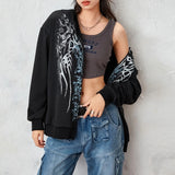 Dodobye Graphic Print Zip Up Hoodie 00s Retro Cyber Y2K Sweatshirt Wings Grunge Emo Goth Jacket Coat Women Men Aesthetic Streetwear