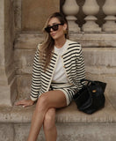 Dodobye Striped 2 Piece Knit Shorts and Cardigan Set