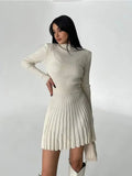 Dodobye Elegant Turtleneck Long Sleeve Women's Knitted Dress Fashion Pleated High Waisted Solid Color Vestidos 2024 Autumn Commute Robes