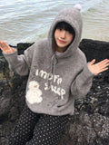 Black Friday Dodobye Kawaii Snowman Hooded Sweatshirt Women Gray Ribbed Hoodies Knitwear Korean Fashion Oversize Cutecore Winter Clothes Chic