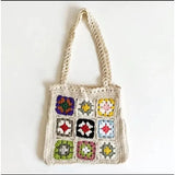 Dodobye Women Boho Woven Tote Summer Beach Handbag Floral Handmade Weaving Shoulder Bags Hand Crochet Bag Flower Stitching Shopper Bag