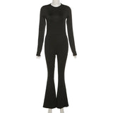 Dodobye 90s Vintage Rompers Overall Female Sexy Backless Skinny Jumpsuits Chic Women Long Sleeve Flare Pants Y2K Aesthetic Streetwear