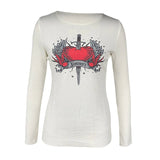 Dodobye Mall Goth Y2K Aesthetics Grunge Tees Retro Heart Sword Print T Shirt Women Long Sleeve Slim Fit Sweats Tops 90s Vintage Clothes