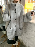 Black Friday Dodobye Gray Turtleneck Sweaters for Women Oversized Streetwear Button Up Knitted Cardigan Office Ladies Autumn Winter Clothes