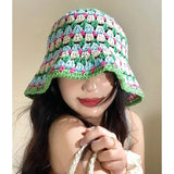 Dodobye Hollow Striped Bucket Hats For Women Spring Summer Sun Hat Female Crochet Fishermen Cap Outdoor Travel Basin Caps Panama Gorros