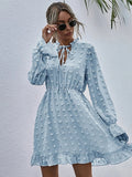 Dodobye New Fashion Simple Dot Chiffon Dress For Women With Bow  Long Sleeve Summer Party Dresses V Neck Knee Length Dress 20515