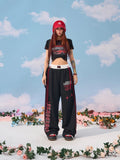 Dodobye Women Wide Leg High Waist Pants Hip Hop Baggy Goth Hippie Side Stripe Casual Sweatpants Y2K Kpop Jogging Sports Trousers