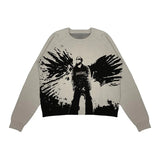 Dodobye Y2k Aesthetic Fun Portrait Wings Jacquard Pullover Harajuku Gothic Casual Oversized Knitted Sweater Fashion Jumpers Knitwear