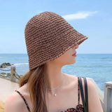 Dodobye Wide Brimmed Sun Straw Hat Women Summer New Beach Straw Hat Simple Sunscreen Visor Seaside Vacation Straw Bucket Hat