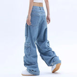 Dodobye Y2K New Multi-Pocket Heavy Industry High-Quality Best-Selling Jeans Women Street Hip-Hop Straight High Waist Wide-Leg Pants 2024