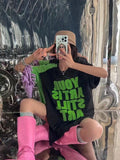 Dodobye Patchwork Oversized T Shirt Women Y2k Streetwear Short Sleeve Top Kpop Letter Print Tees Hippie Fashion T-shirts Summer