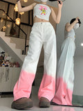 Dodobye Women's Palazzo Pants Y2k Pink Fashion Gradient High Waist Wide Leg Jeans Streetwear Baggy Vintage Mujer Denim Trousers