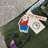 Dodobye Big Boy Baggy Shorts New Harajuku Hip Hop Cartoon Graphic Embroider Retro Denim Shorts Y2k Gym Basketball Shorts Men Streetwear