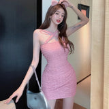 Dodobye Summer Sleeveless Cross Halter Women Dress Sexy Slim Knitted Solid Color