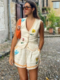 Dodobye Flower Embroidery Loose Shorts and Vest Sets