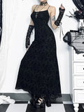 Women's Elegant Directional Design Dress 2024 New Simple Lace Splicing Cross Flocking Halter Long Dress