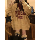 Dodobye Harajuku Vintage Letter Print Zipper Hoodie Cardigan Spring Loose Long Sleeve Tops Women Y2k Grunge Mid-length Cardigans Mujer