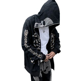 Dodobye Dark Academia Grunge Zip Up Sweatshirt Punk Style Gothic Rhinestone Skull Spider Print Hooded Autumn Coat Top Y2K Emo