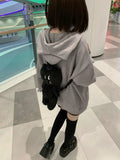 Black Friday Dodobye Cat Print Grey Knitted Cardigan Ears Hooded Sweater Women Oversized Long Sleeve Soft Girl Cutecore Zip Up Winter Clothes