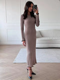 Black Friday Dodobye TARXUXY Long Sleeve Knitted Dress For Women Autumn Winter Slim Sexy Striped Sweater Long Dresses Female Elegant Party Clothes