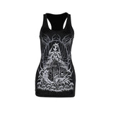 Women's Gothic Directional Design Top 2024 Hot Sweetheart Sleeveless Diablo Style Skull Print Long Tank Top