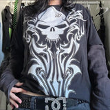 Dodobye Japanese Edgy 00s Retro Gothic Emo T-shirt Cyber Y2K Grunge Mall Goth Top Patchwork Full Sleeve Baggy Pullovers Tees