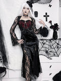 Women's Gothic Design Long Dresses Summer New Blood Supply Music Festival Clashing Holiday Party Lace Long Sleeve Dresses