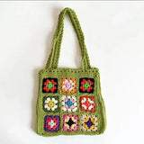 Dodobye Women Boho Woven Tote Summer Beach Handbag Floral Handmade Weaving Shoulder Bags Hand Crochet Bag Flower Stitching Shopper Bag