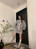 Black Friday Dodobye Grey Oversized Hoodie with Lace Sporty Chic Hip Hop Long Sleeve Sweatshirt Letter Print Pullovers Autumn Kpop Clothes