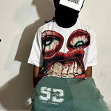 Dodobye Y2K Cotton T Shirt Mens Womens Harajuku Hip Hop Big Eyes Mouth Graphic Printed Oversized T Shirt Retro Classic Short Sleeve Tops